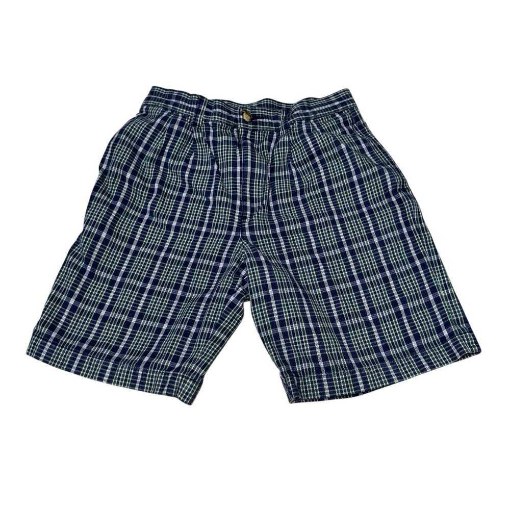 Lands' End Boy's Size 12 Bermuda Shorts 100% Cotton Plaid Red Green w. Pockets